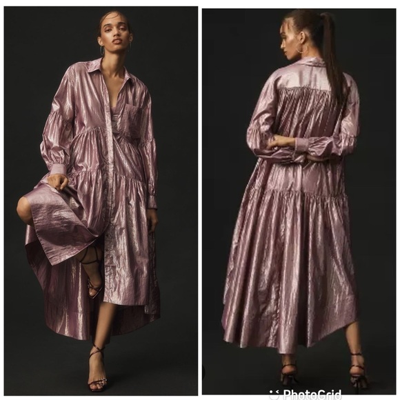 Anthropologie Dresses & Skirts - Anthropologie Pilcro Long-Sleeve V-Neck Metallic High-Low Dress in Lilac